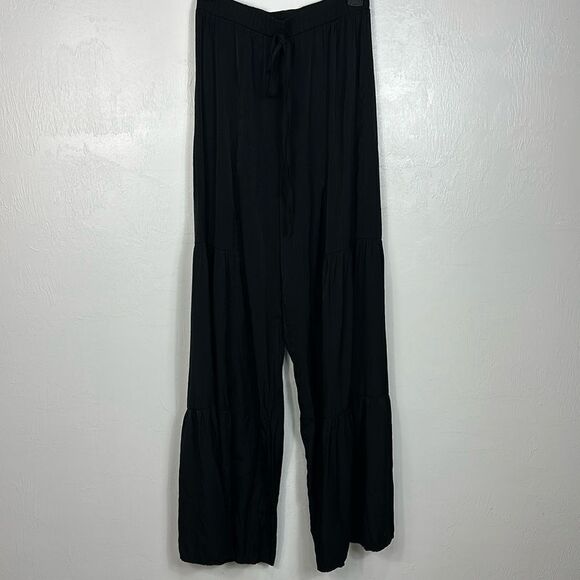 Luukse High Rise Drawstring Waist Ruffle Hem Flared Pants In Black Size M - Picture 2 of 9